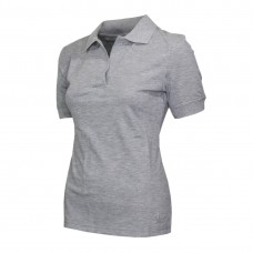 Lässig Damen Pique Polo Shirt Kragen Hals Kurz Gerippt Ärmel Grau Melange