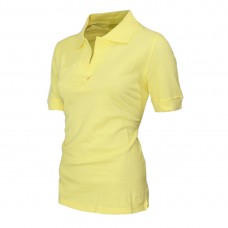 Lässig Damen Pique Polo Shirt Kragen Hals Kurz Gerippt Ärmel Mellow Yellow