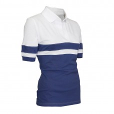 Lässig Damen Pique Polo Shirt Kragen Hals Kurz Gerippt Ärmel Moonlight Blue-White